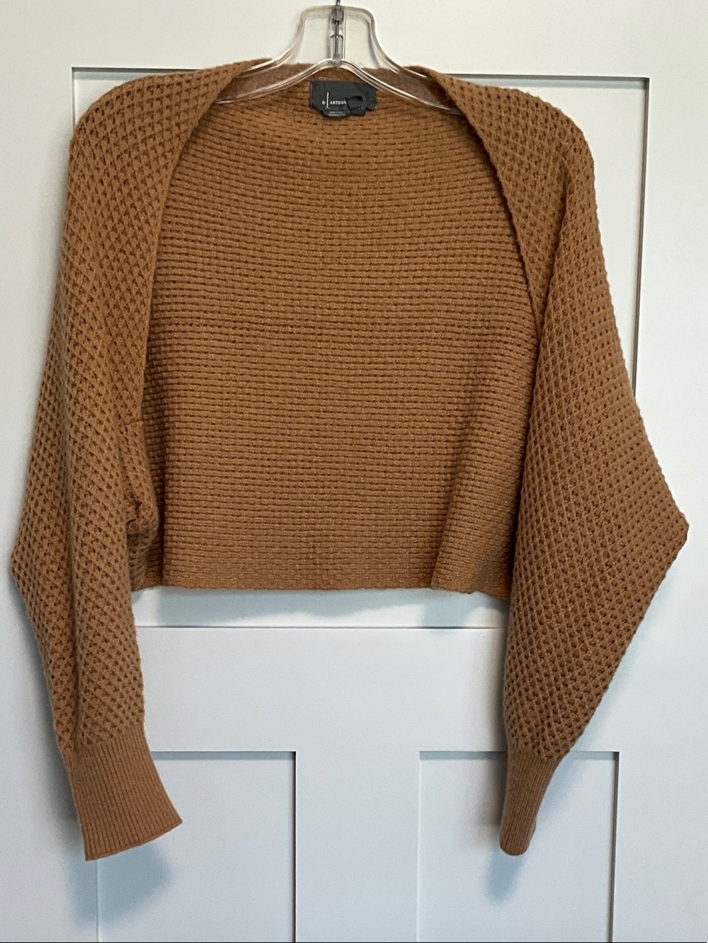 Anthropologie Cropped Waffle-Knit Sweater in Caramel Brown